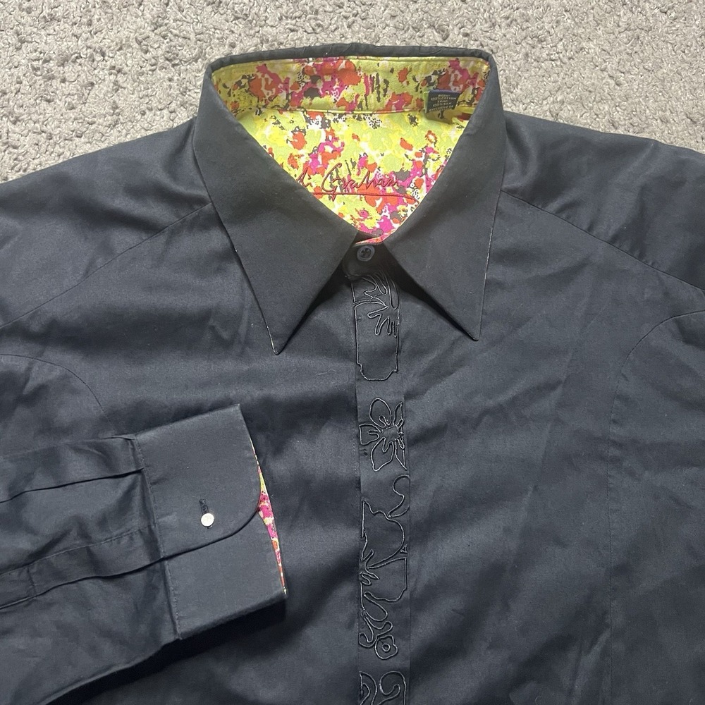 Robert Graham Black Paisley Long Sleeve Button Down Shirt Mens Size L